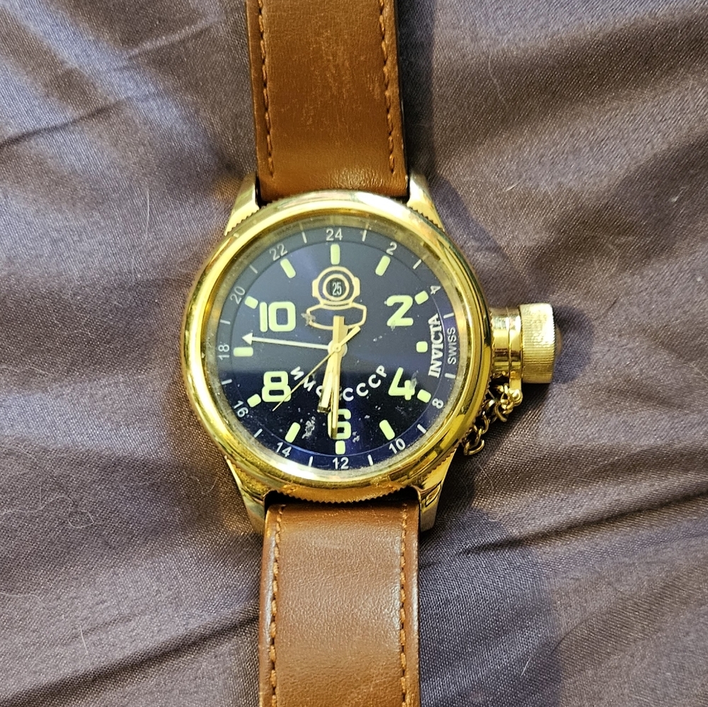 Invicta Gold Case with Brown Leather Strap Watch